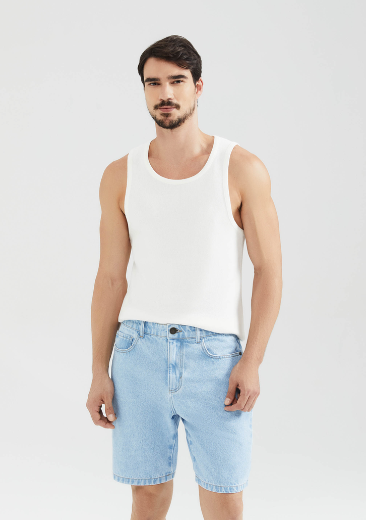 Bermuda Jeans Azul Claro Hering Reta Masculina