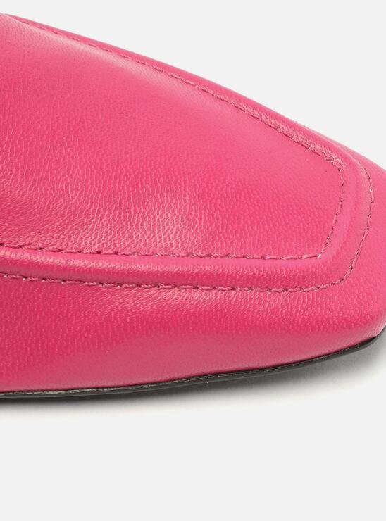 Mocassim Rosa Arezzo Couro Bico Quadrado Costuras