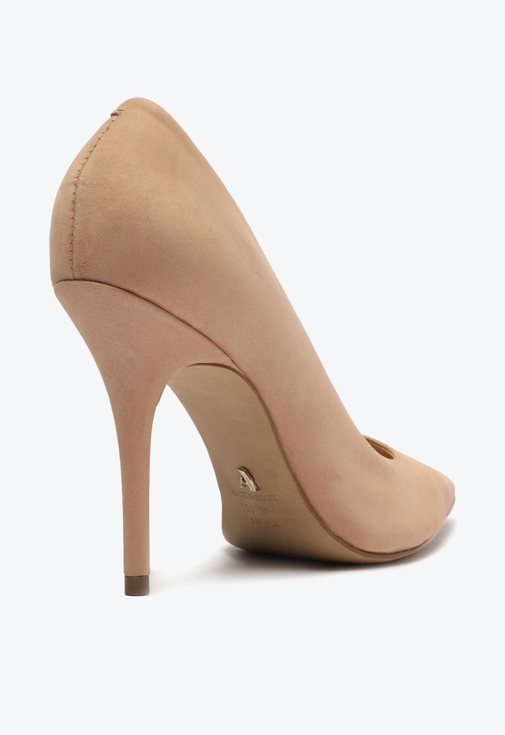 Scarpin Nude Arezzo Nobuck Salto Alto Fino Bico Fino