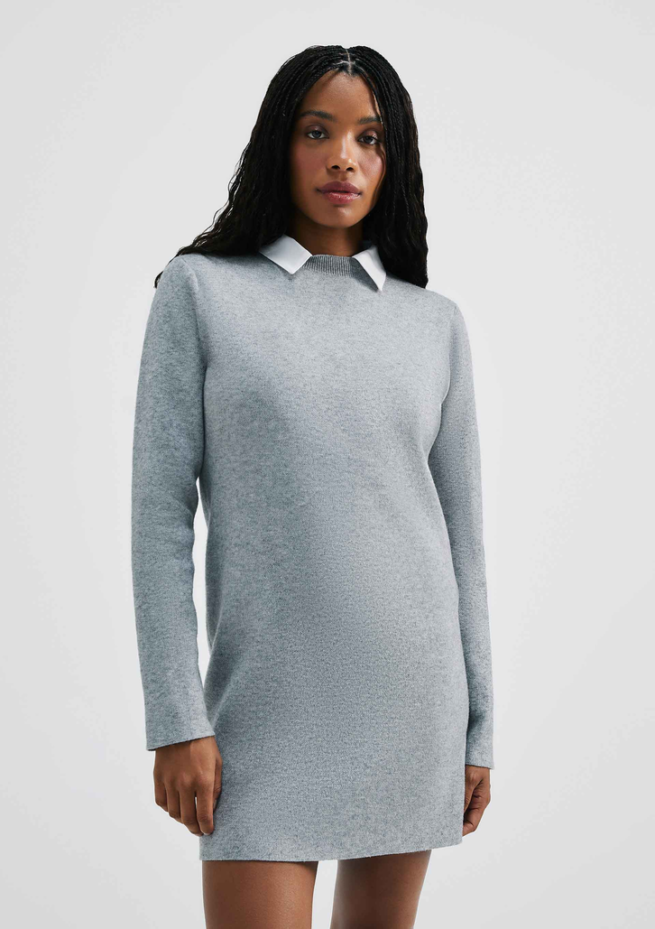 Vestido Cinza Hering Curto Manga Longa Em Tricô