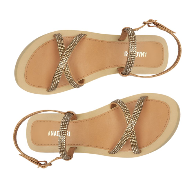 Sandália Flatform Marrom Liz Tiras Brilho Glam