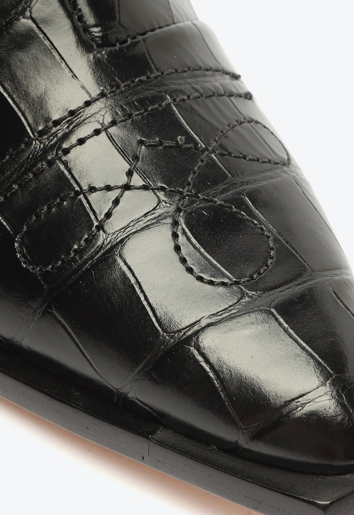Bota Western Briani Salto Bloco Baixo Couro Croco Preta
