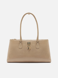 Bolsa Tote Bege Couro Grande Metal Charms