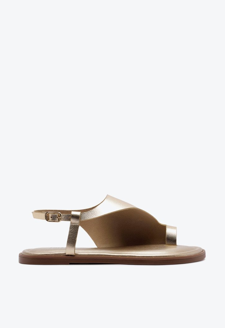 Sandália Rasteira Tira Irregular Couro Dourada