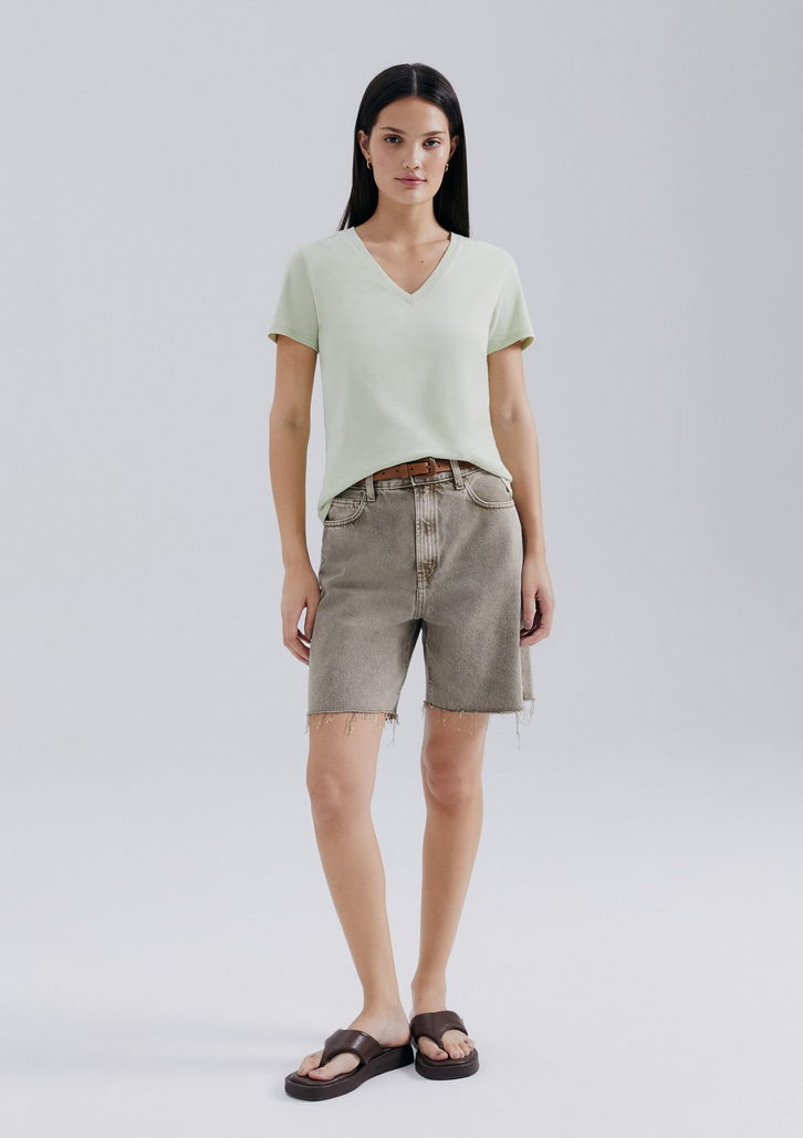 Blusa Básica Feminina Verde Claro Hering Manga Curta Decote V