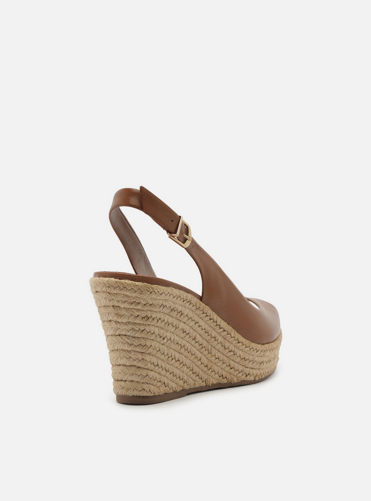 Sandália Marrom Couro Plataforma Slingback