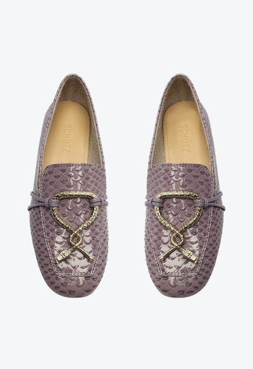 Sapato Mocassim Cicy Couro Croco Roxo