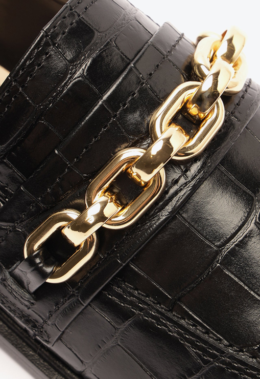 Mocassim Dannie Couro Croco Preto