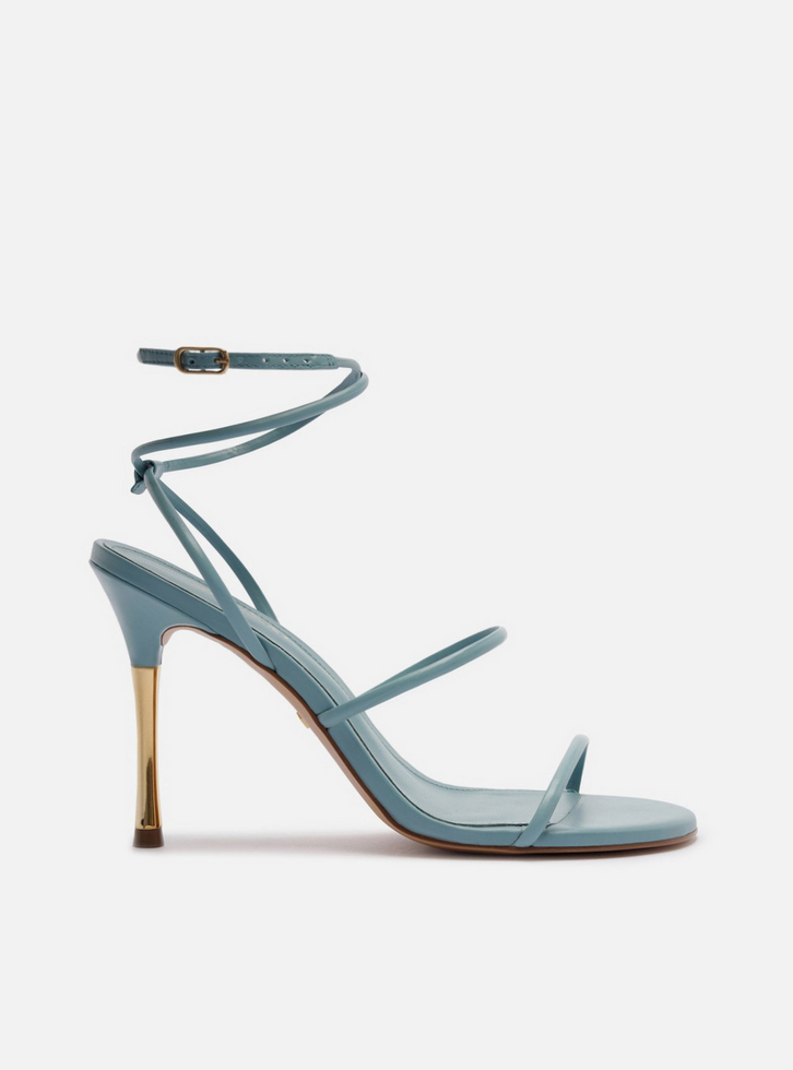 Sandália Azul Salto Alto Tiras