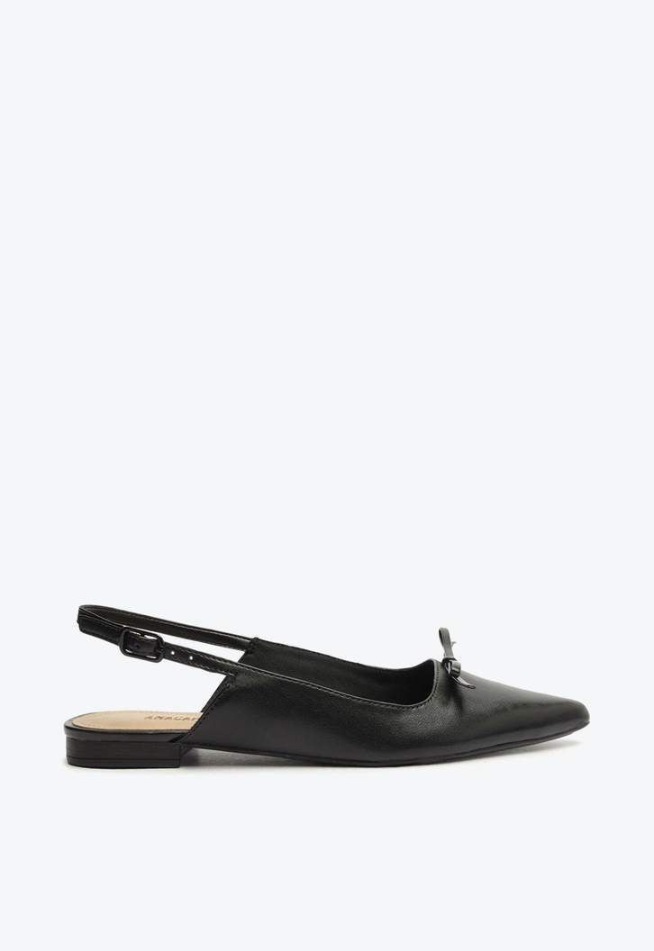 Sapatilha Preta Anacapri Slingback Bico Fino Laço