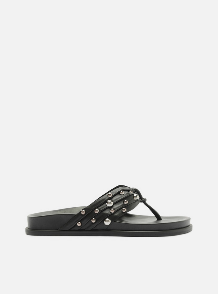 Tamanco Preta Couro Flatform Tachas