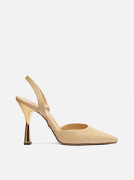 Scarpin Nude Arezzo Tecido Bico Fino Aberto Tira