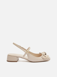 Sapato Branco Arezzo Boneca Couro Bloco Laço Pesponto
